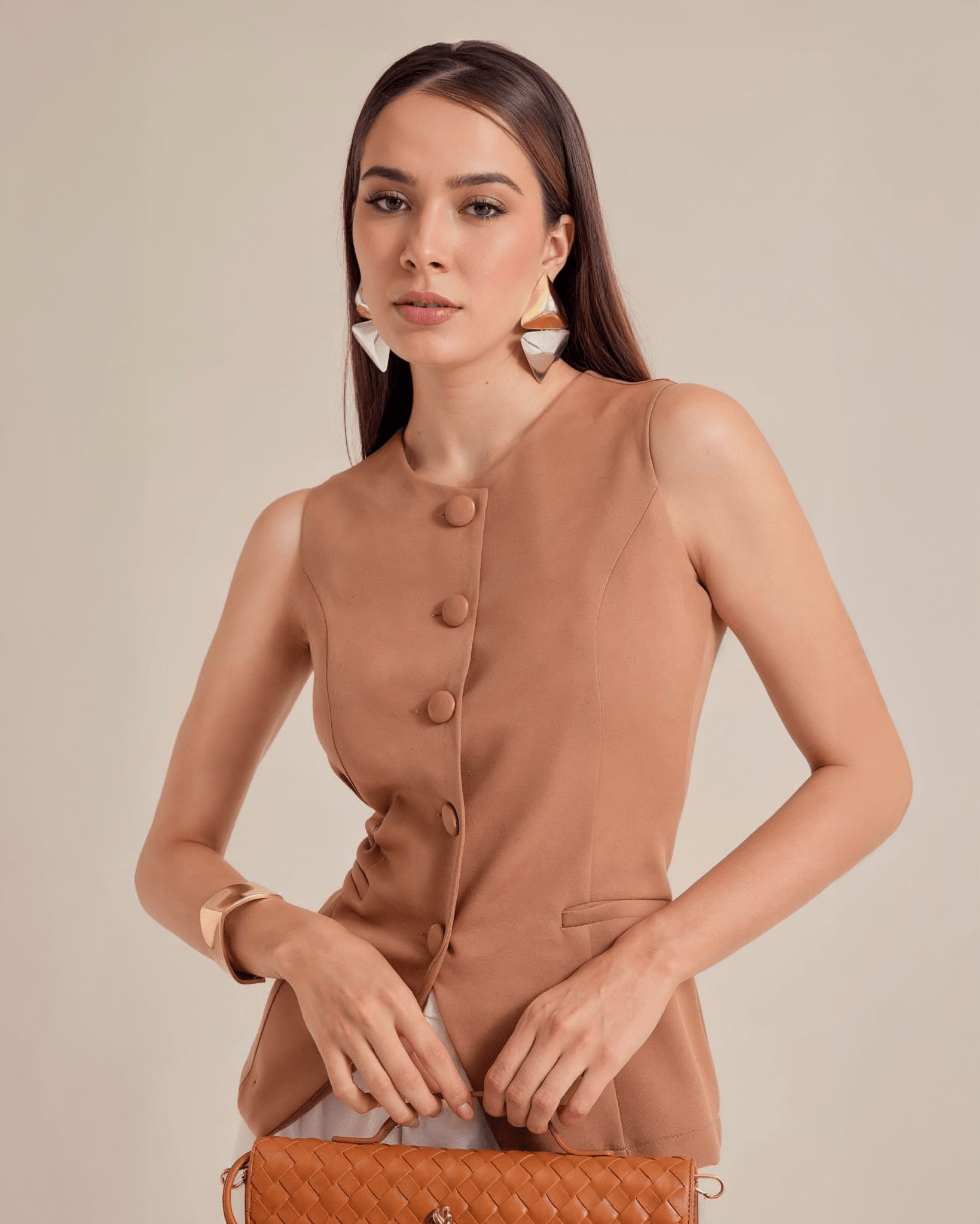 Blusa Elegante Sin Mangas para Mujer con Botones Frontales - ROXANZ