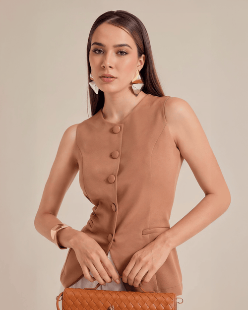 Blusa Elegante Sin Mangas para Mujer con Botones Frontales - ROXANZ