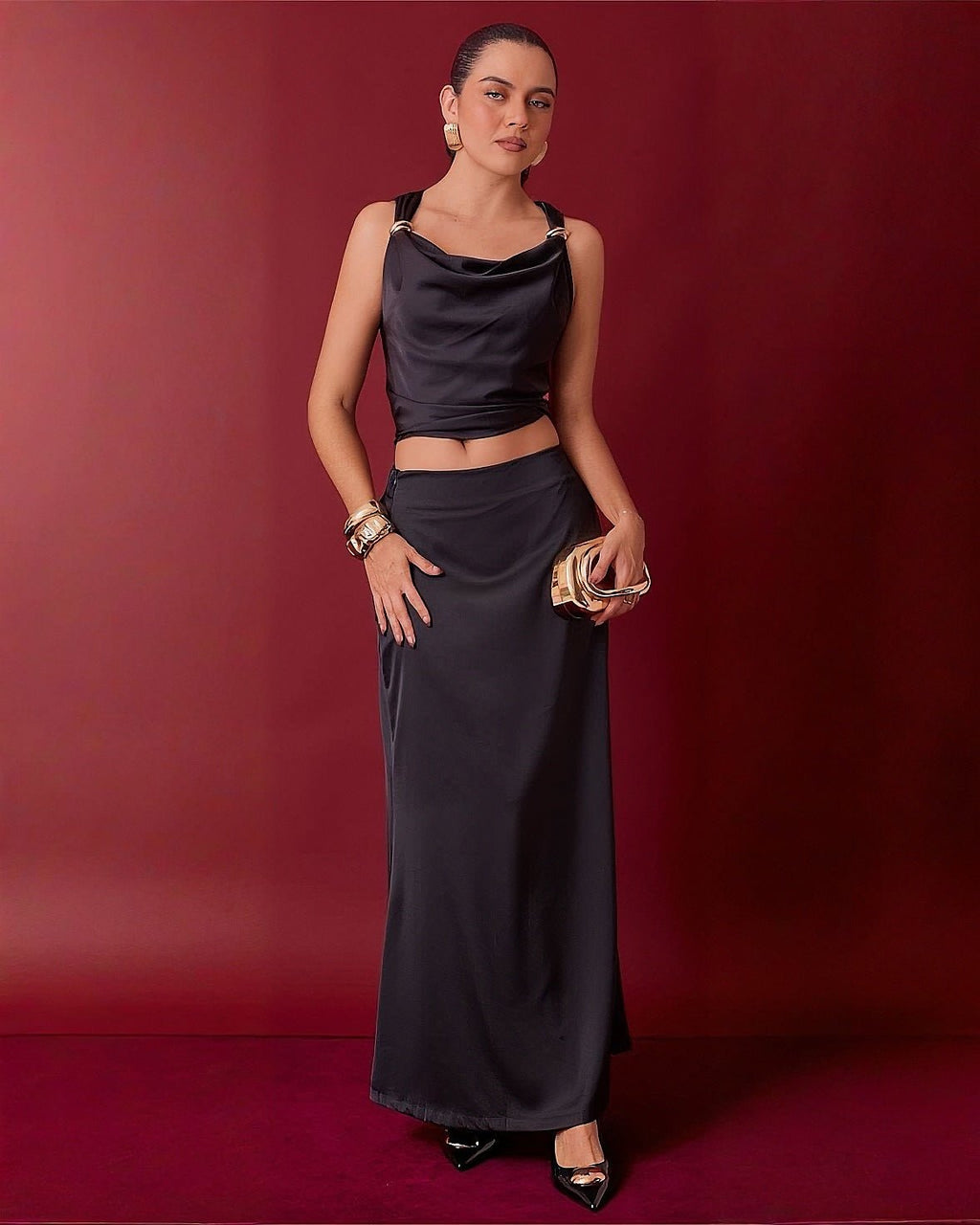 Blusa Satinada Elegante con Detalle de Argollas para Fiesta - ROXANZ