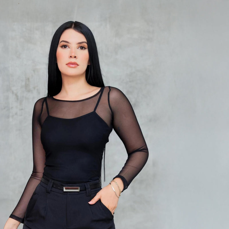 Blusa Transparente de Manga Larga para Mujer - Roxanz