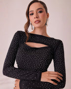 Body de Manga Larga con Brillos y Escote Cut Out para Mujer - ROXANZ