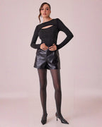 Body de Manga Larga con Brillos y Escote Cut Out para Mujer - ROXANZ