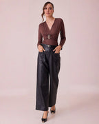 Body de Mujer Manga Larga con Escote en V y Detalle Metálico Elegante - ROXANZ