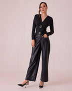 Body de Mujer Manga Larga con Escote en V y Detalle Metálico Elegante - ROXANZ