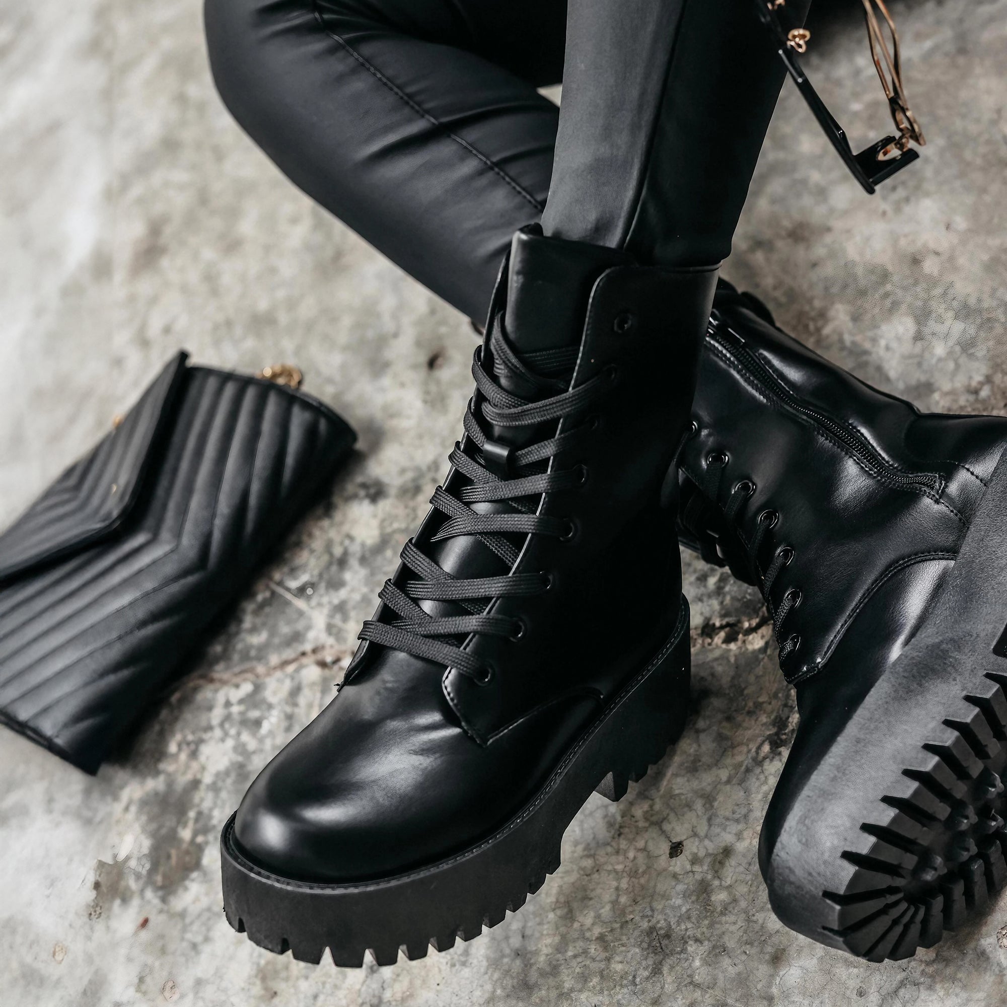 Botines Negros Botas Góticas Mujer Plataforma Botín Cordones