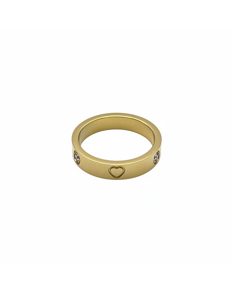 Anillo Acero Corazón Piedras Unitalla Dorado