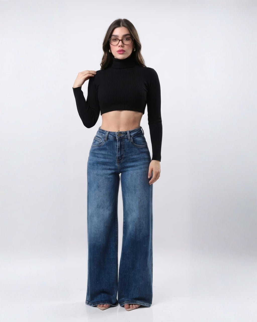 Jeans Wide Leg Mezclilla Azul Oscuro