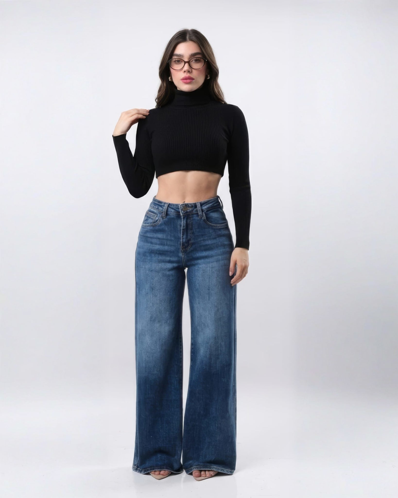 Jeans Wide Leg Mezclilla Azul Oscuro