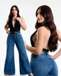 Jeans Wide Leg Mezclilla Azul Oscuro