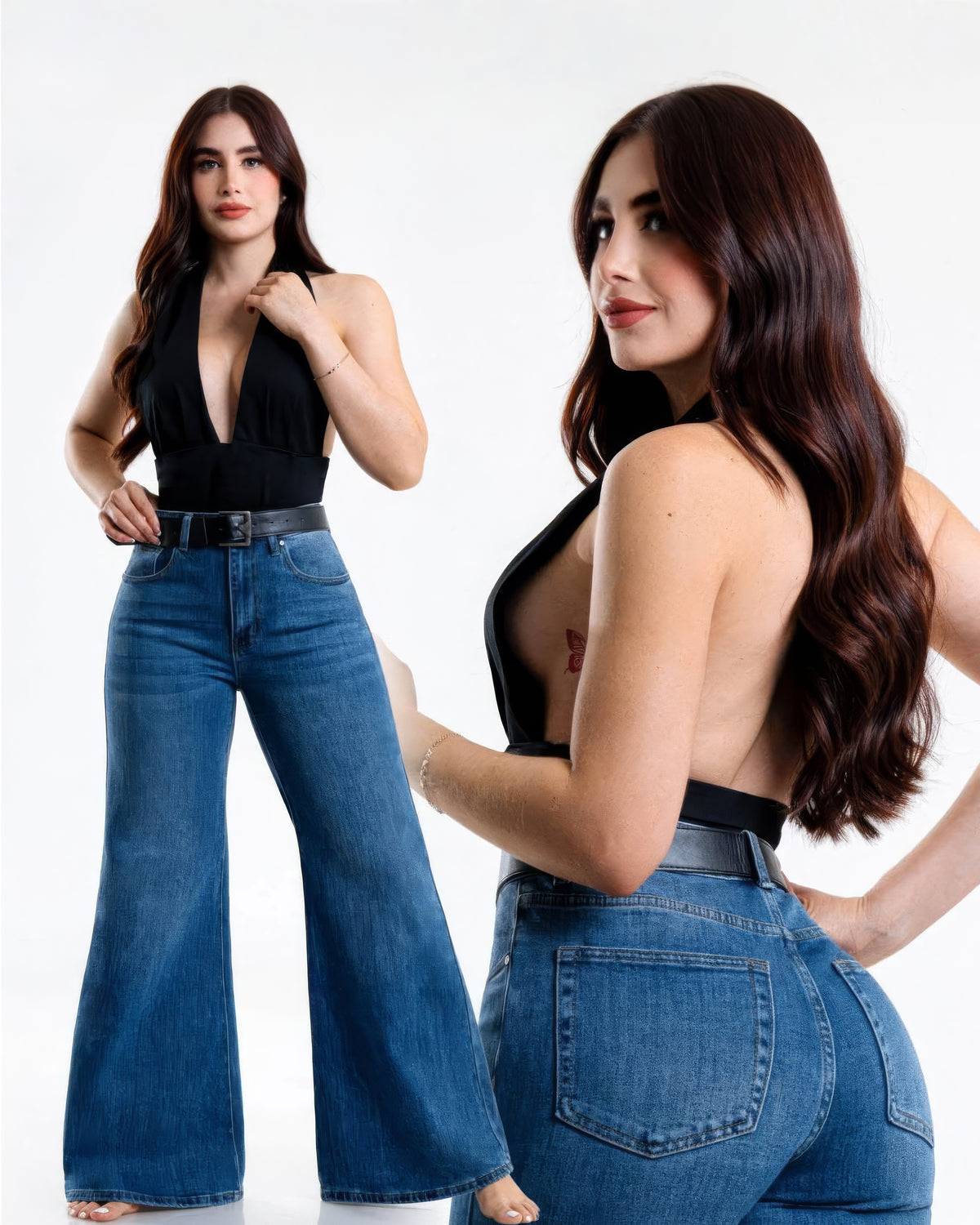 Jeans Wide Leg Mezclilla Azul Oscuro