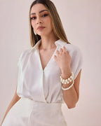 Blusa Satinada Corte Relaxed Blanco Negro