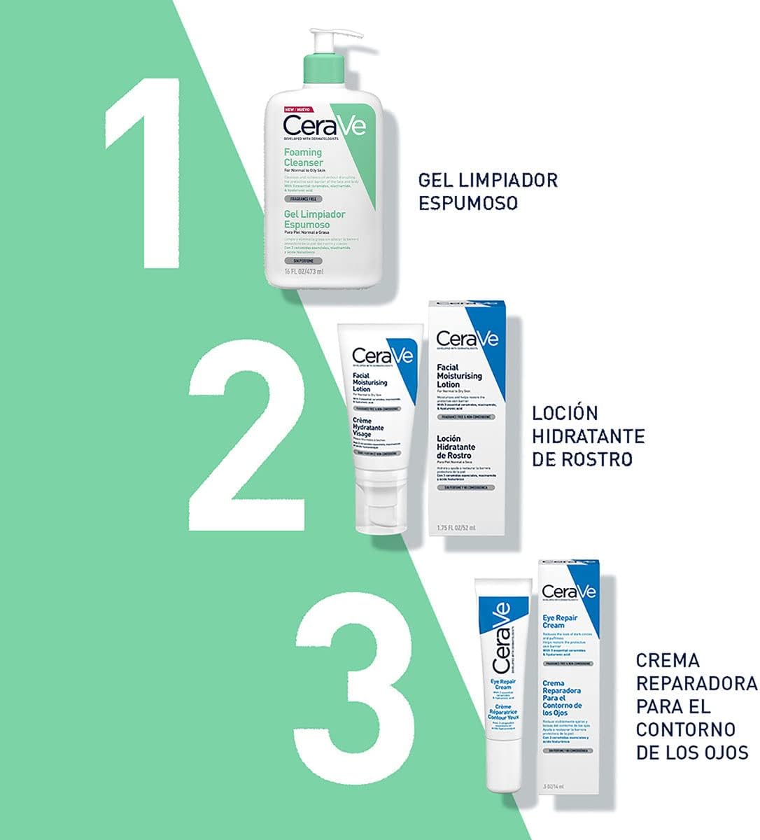 CeraVe Gel Limpiador Espumoso Diario para Piel Mixta, Grasa o con Acné 473ml - Roxanz