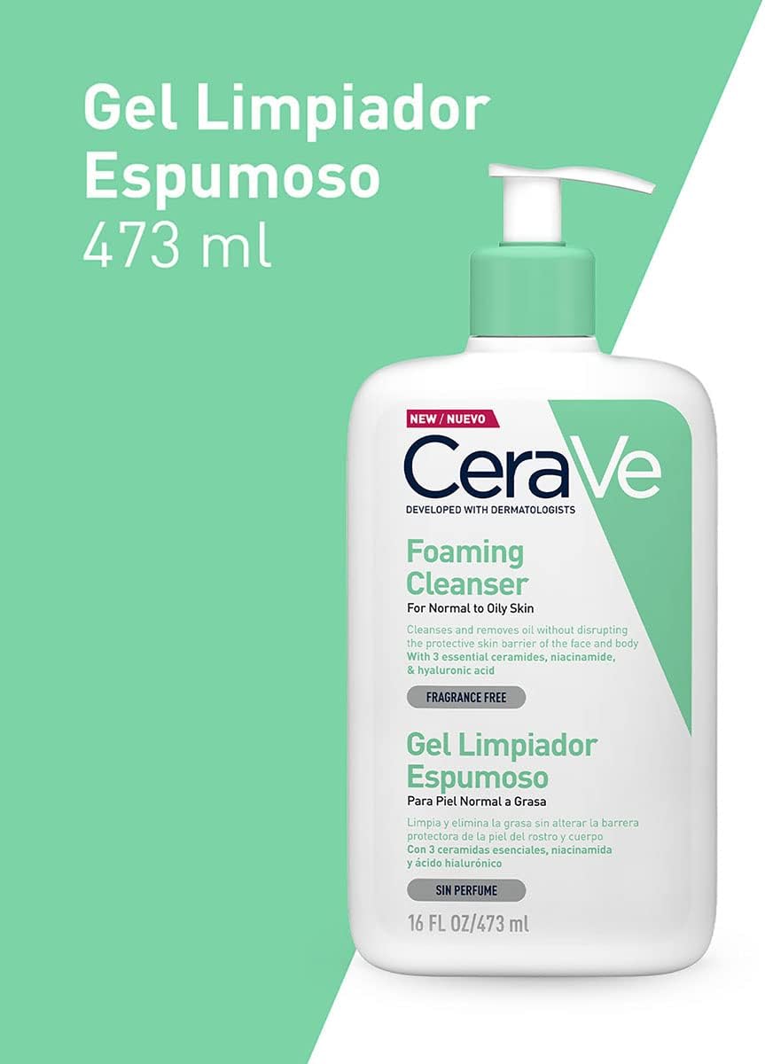 CeraVe Gel Limpiador Espumoso Diario para Piel Mixta, Grasa o con Acné 473ml - Roxanz