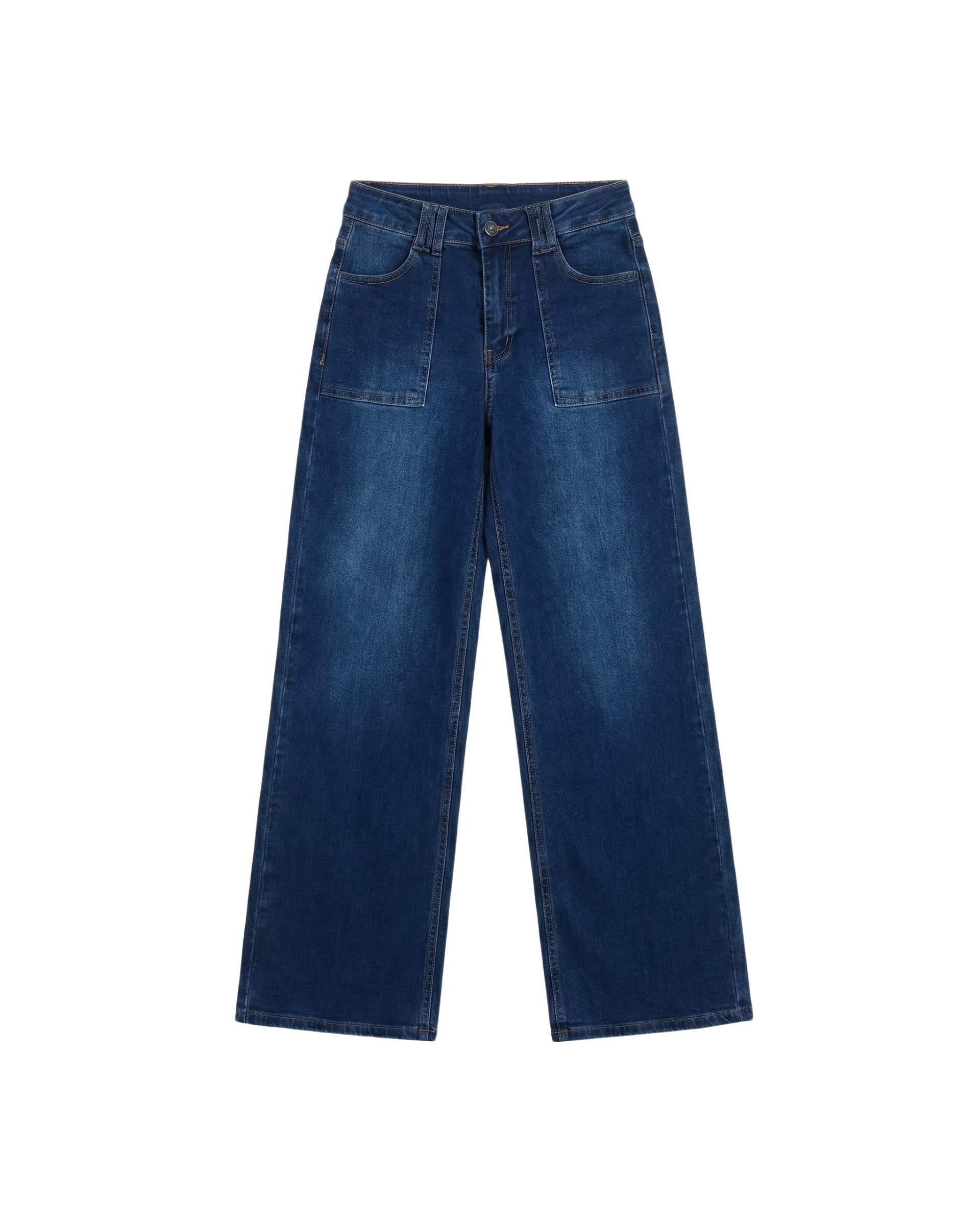 Jeans Wide Leg con Dos Bolsas al Frente
