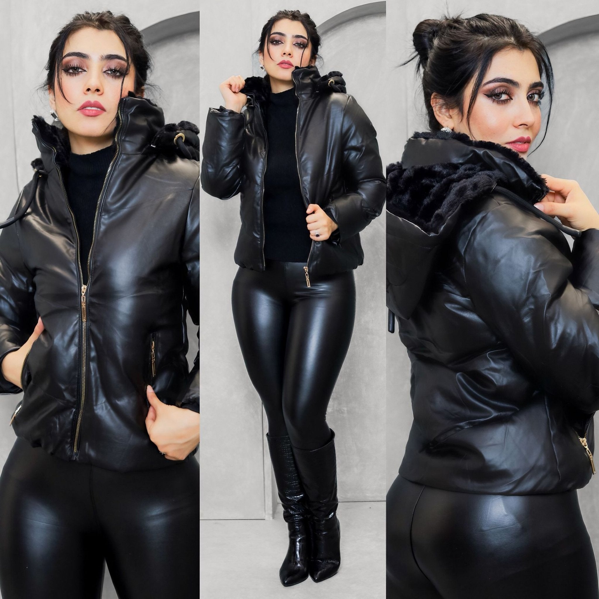 Chaqueta Vinipiel Afelpada con Gorra - ROXANZ