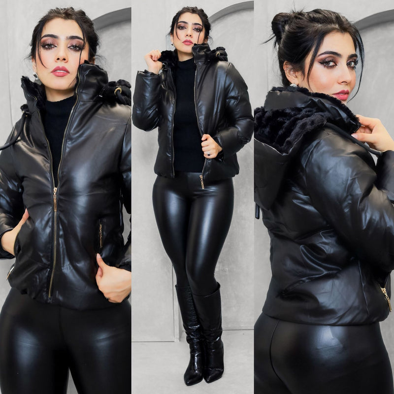 Chaqueta Vinipiel Afelpada con Gorra - ROXANZ