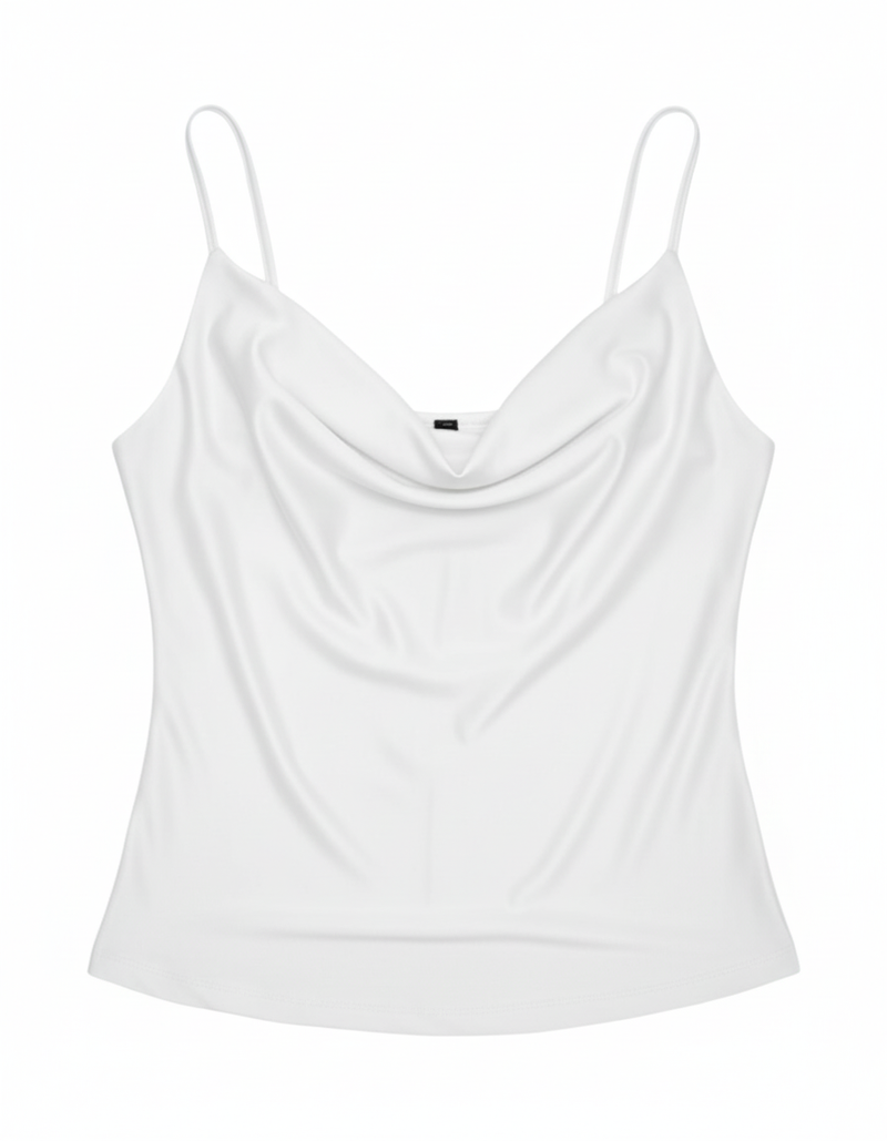 Top Satinado Escote Drapeado M Blanco