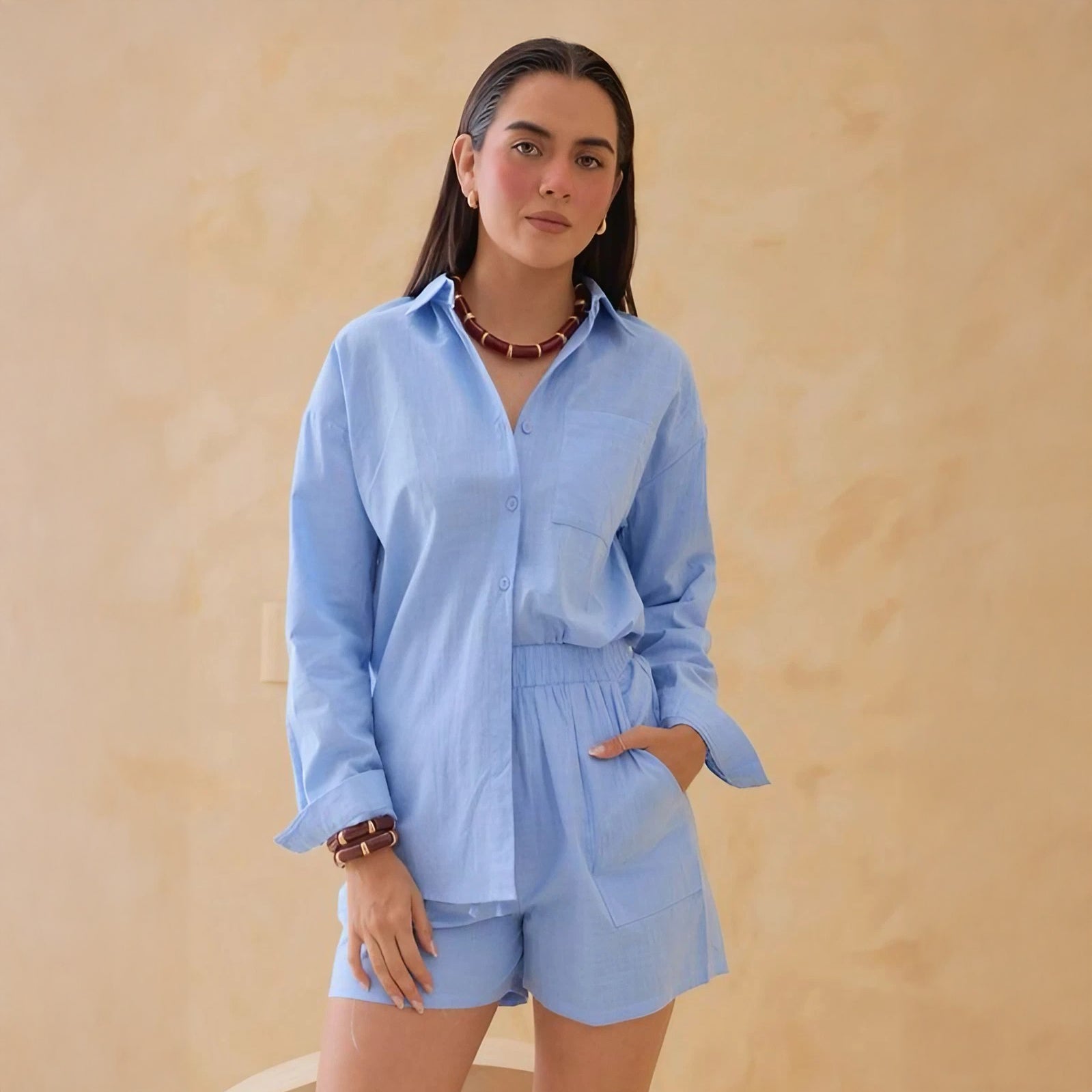 Conjunto Casual de Blusa y Short de Tela Ligera - ROXANZ