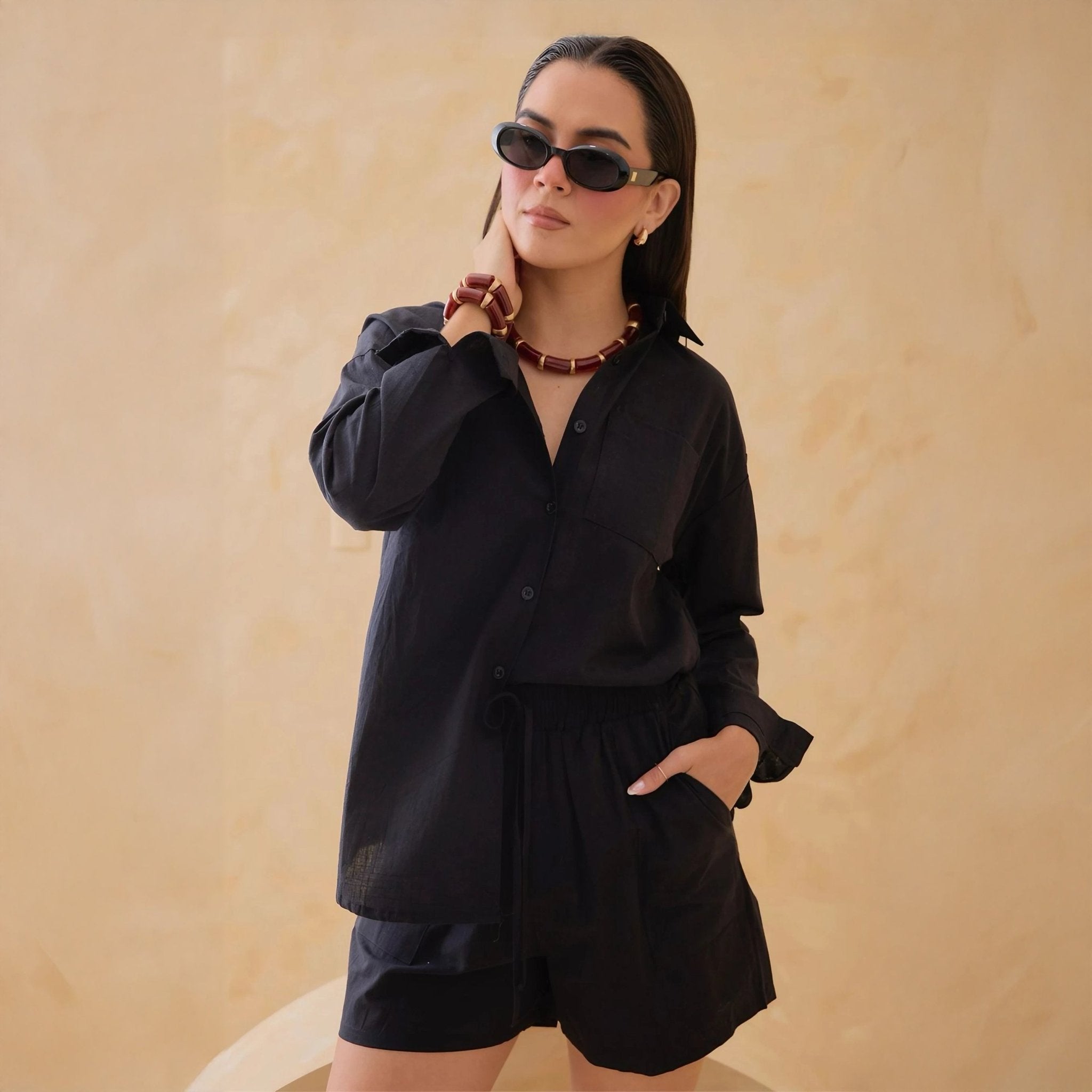 Conjunto Casual de Blusa y Short de Tela Ligera - ROXANZ