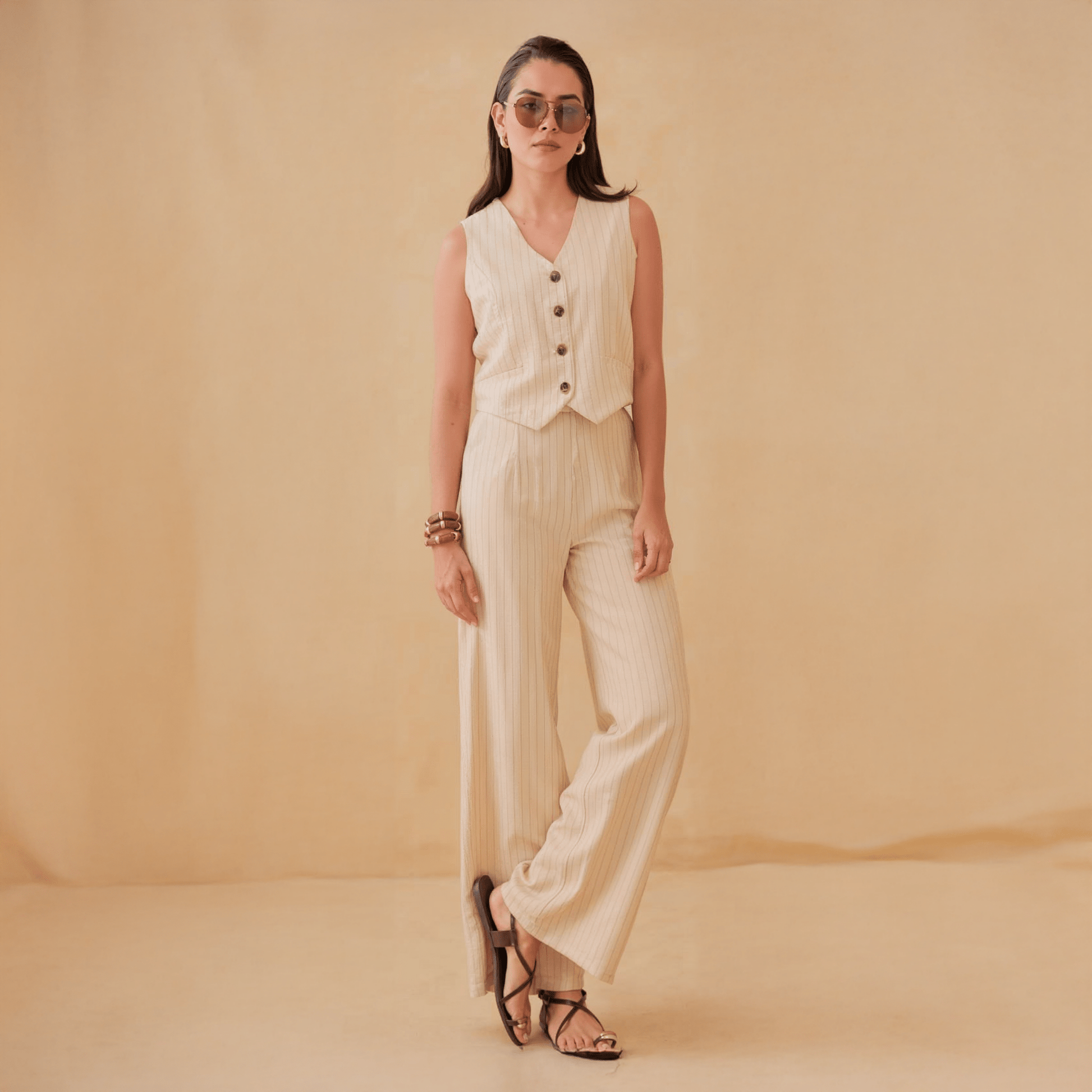 Conjunto de Pantalón y Chaleco Con Líneas Verticales - ROXANZ