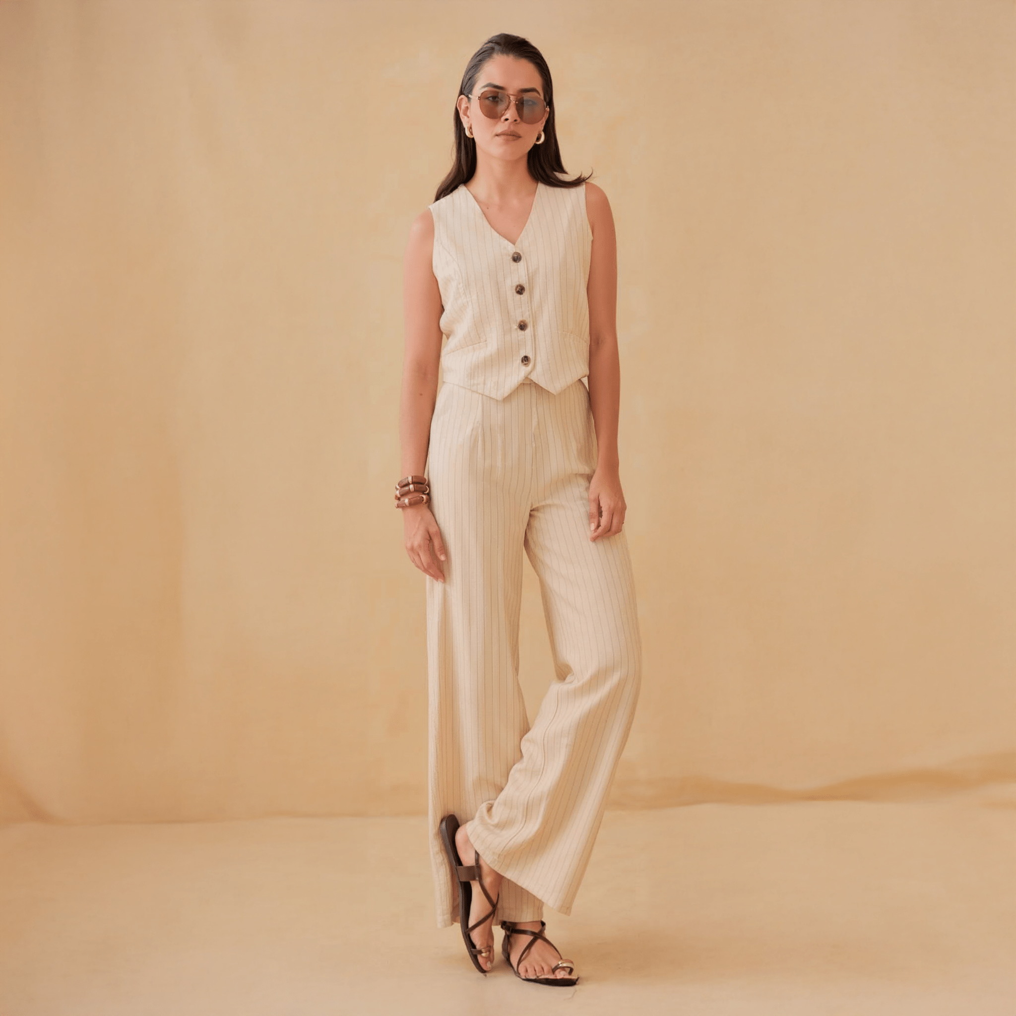 Conjunto de Pantalón y Chaleco Con Líneas Verticales - ROXANZ
