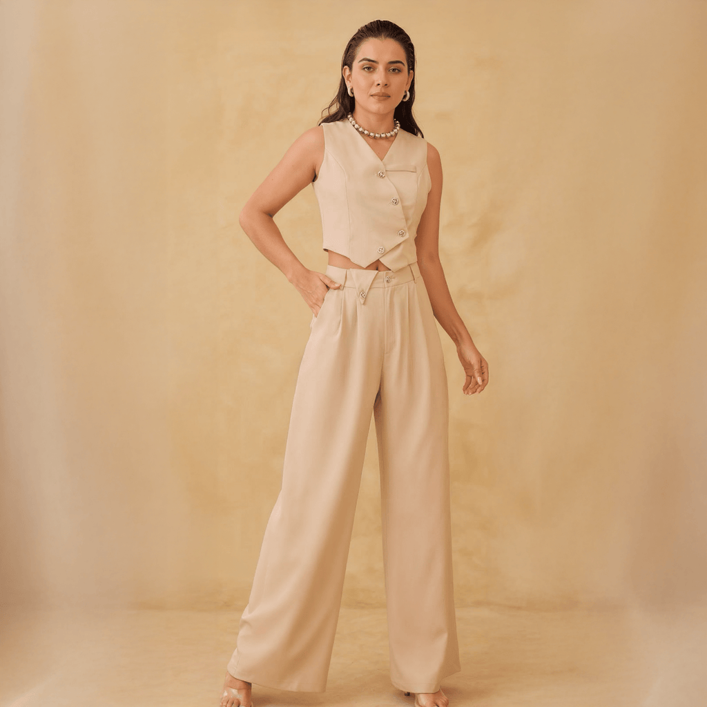 Conjunto Elegante de Top y Pantalón de Corte Amplio para Mujer - ROXANZ
