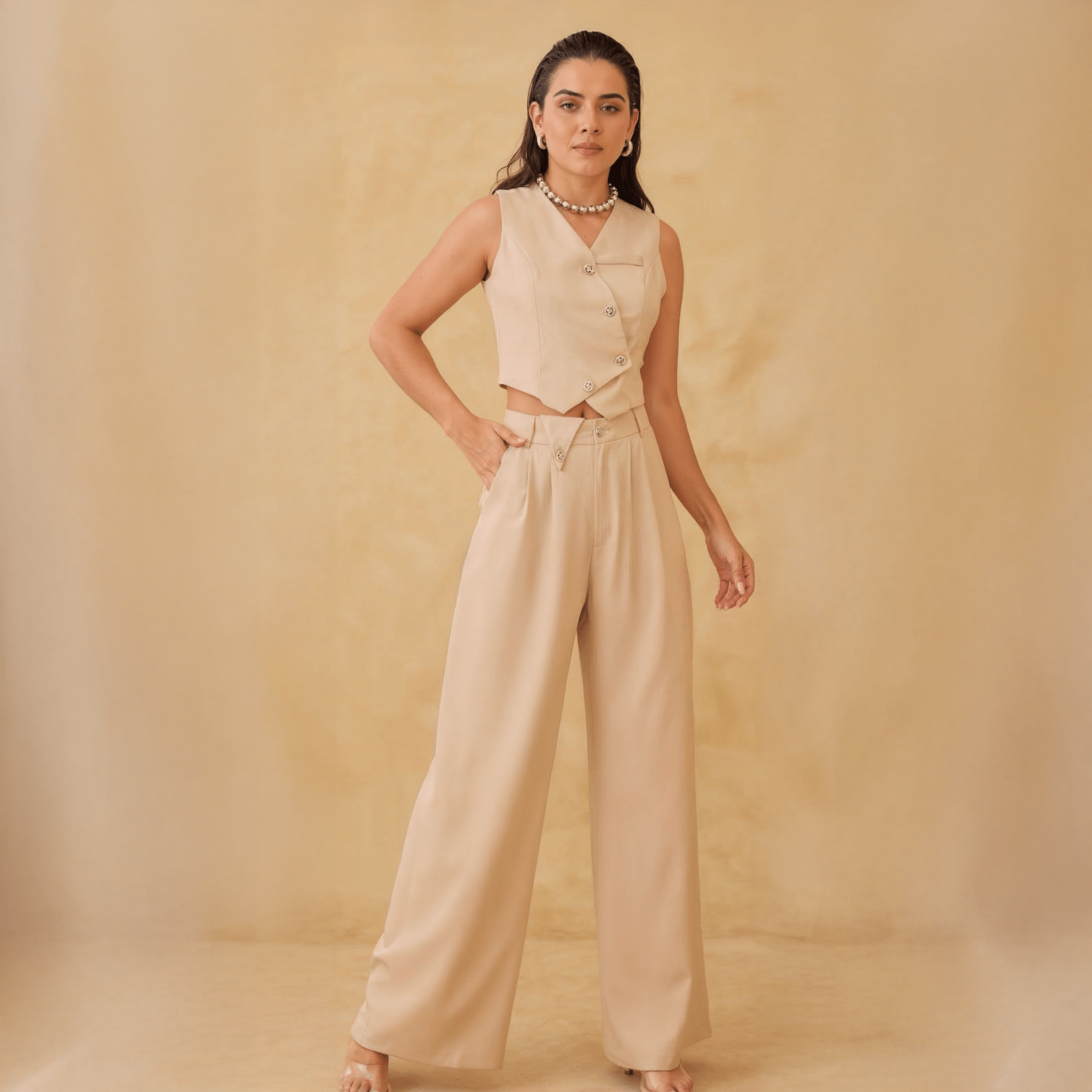 Conjunto Elegante de Top y Pantalón de Corte Amplio para Mujer - ROXANZ