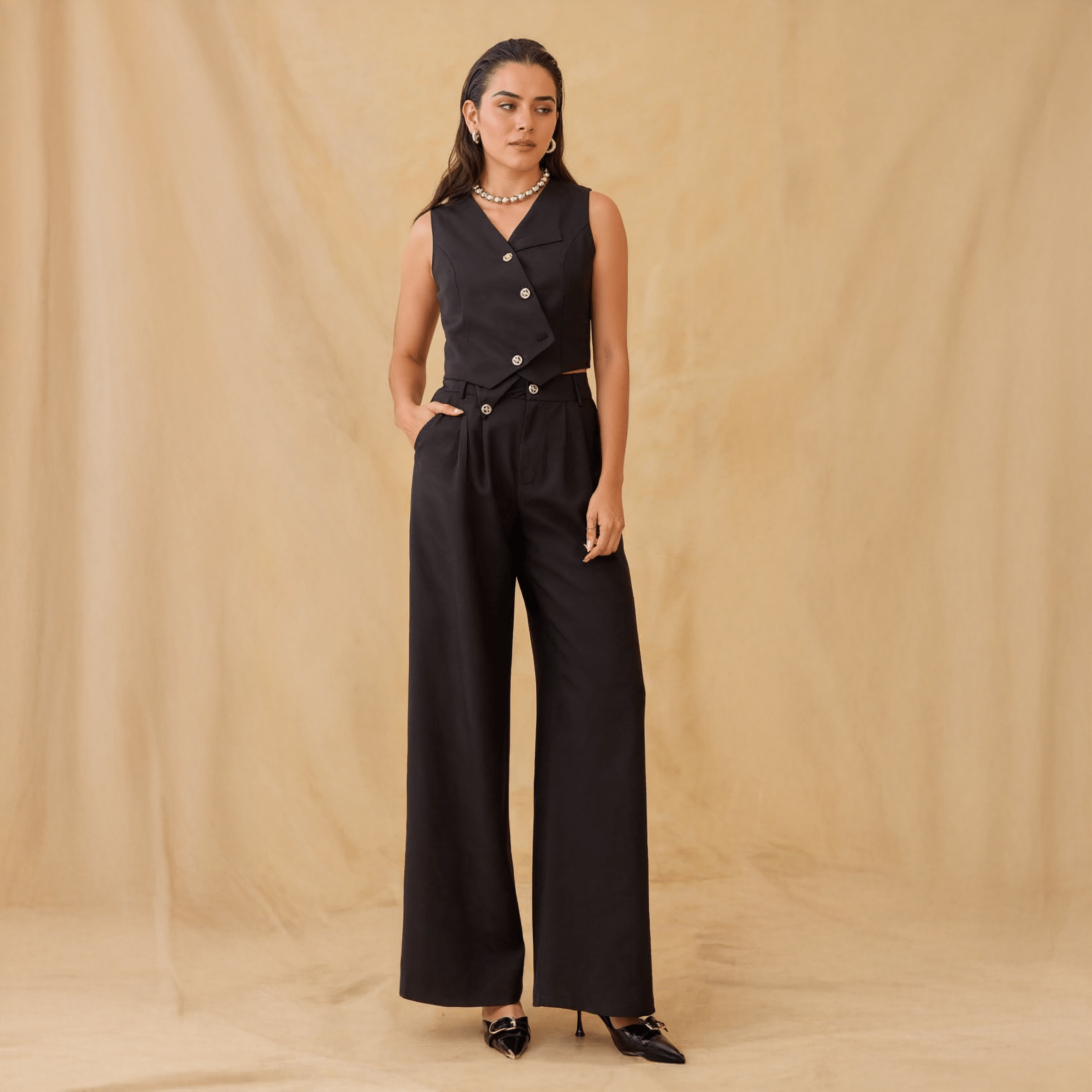 Conjunto Elegante de Top y Pantalón de Corte Amplio para Mujer - ROXANZ