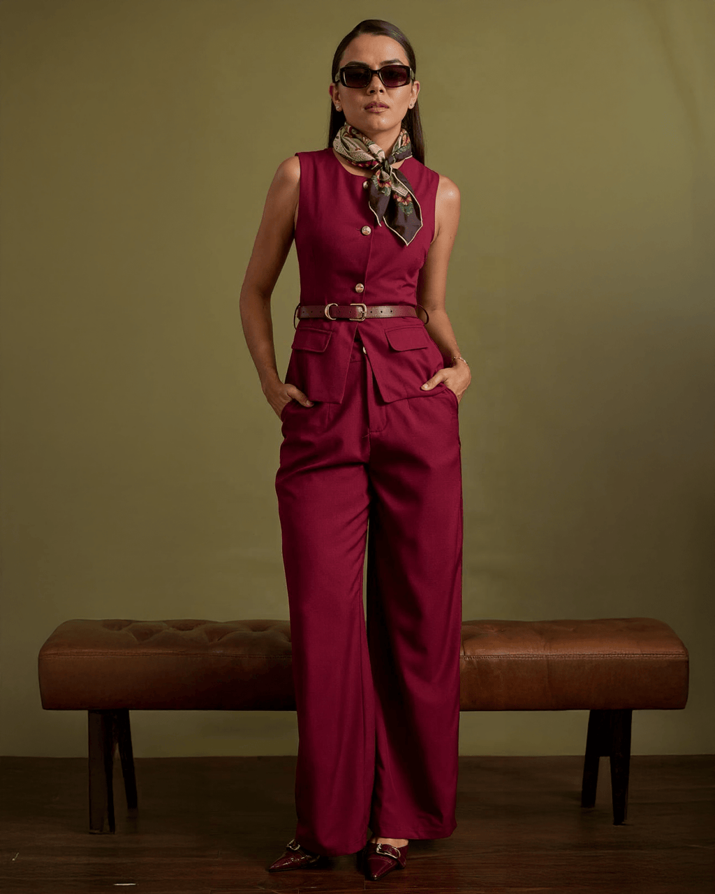Conjunto Sastre Elegante para Mujer sin Mangas con Pantalón Palazzo - ROXANZ