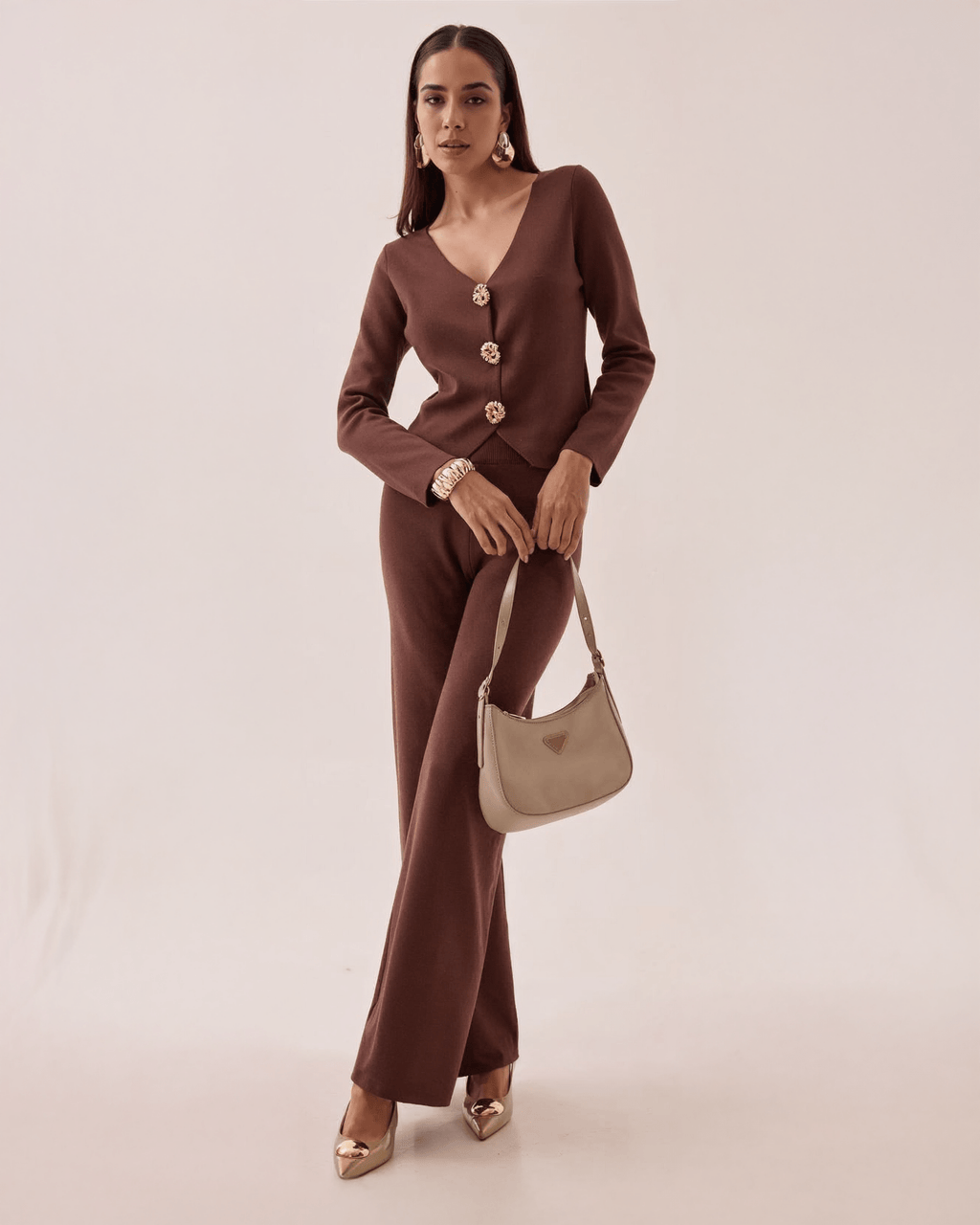 Conjunto Tejido para Mujer con Botones Dorados Elegantes - ROXANZ