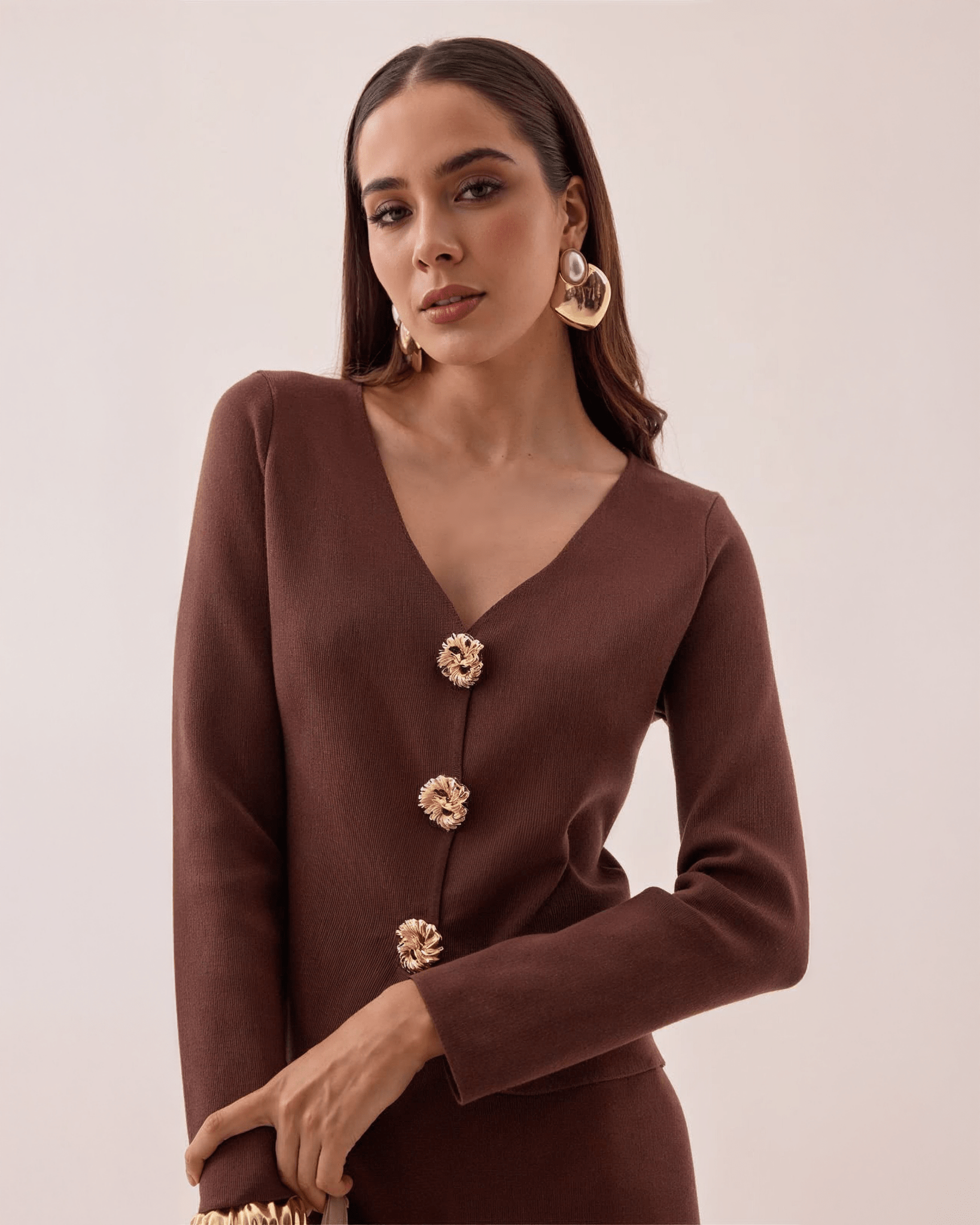 Conjunto Tejido para Mujer con Botones Dorados Elegantes - ROXANZ