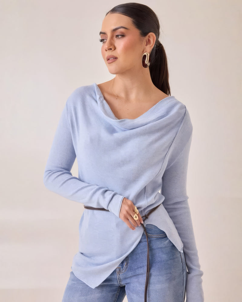 Blusa Tejido Delgado Celeste Cruzado Celeste