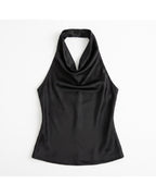 Blusa Halter Satinada Cuello Caído