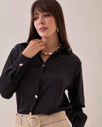 Camisa Satin Botones Dorados