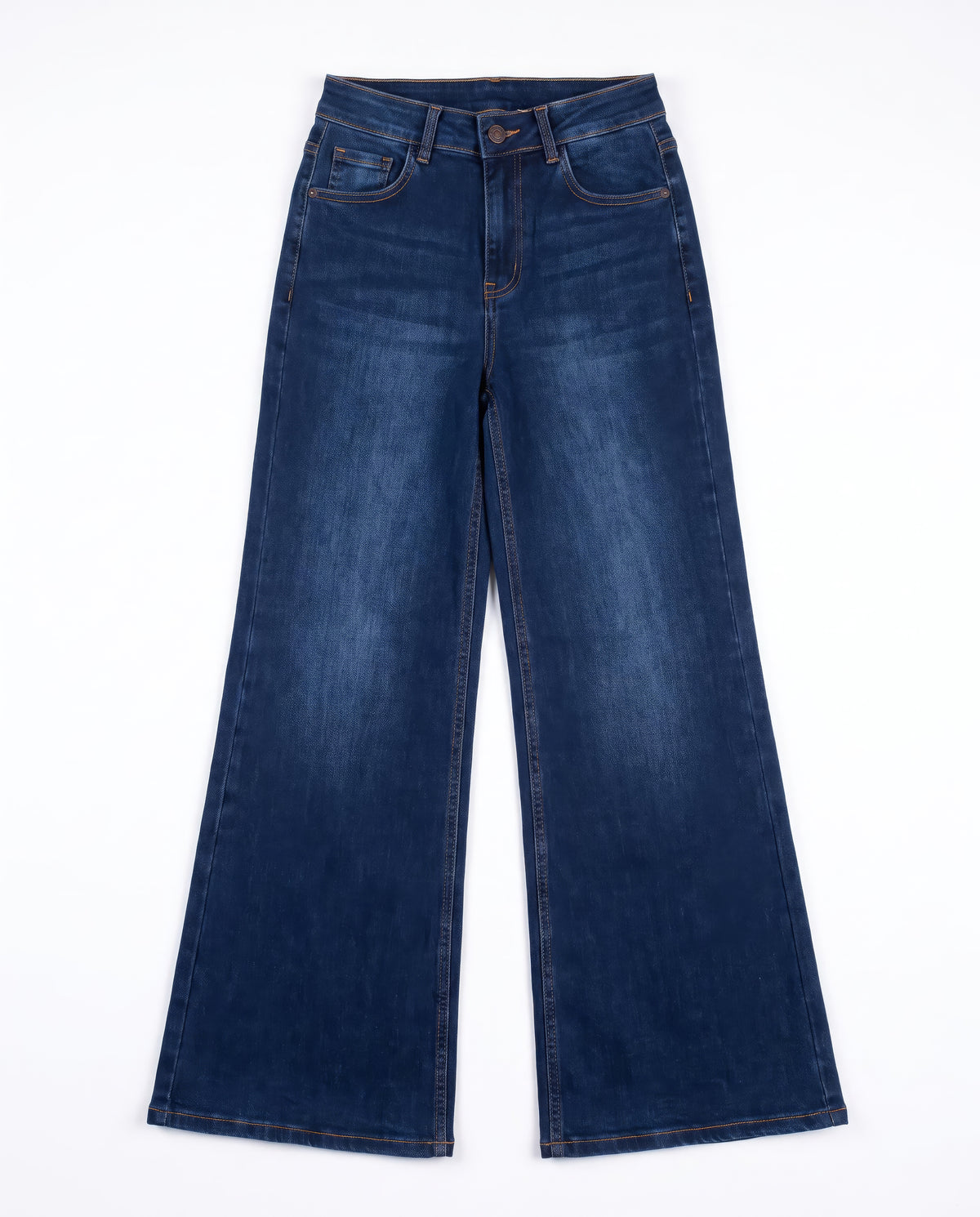 Jeans Wide Flare Mezclilla Azul Oscuro