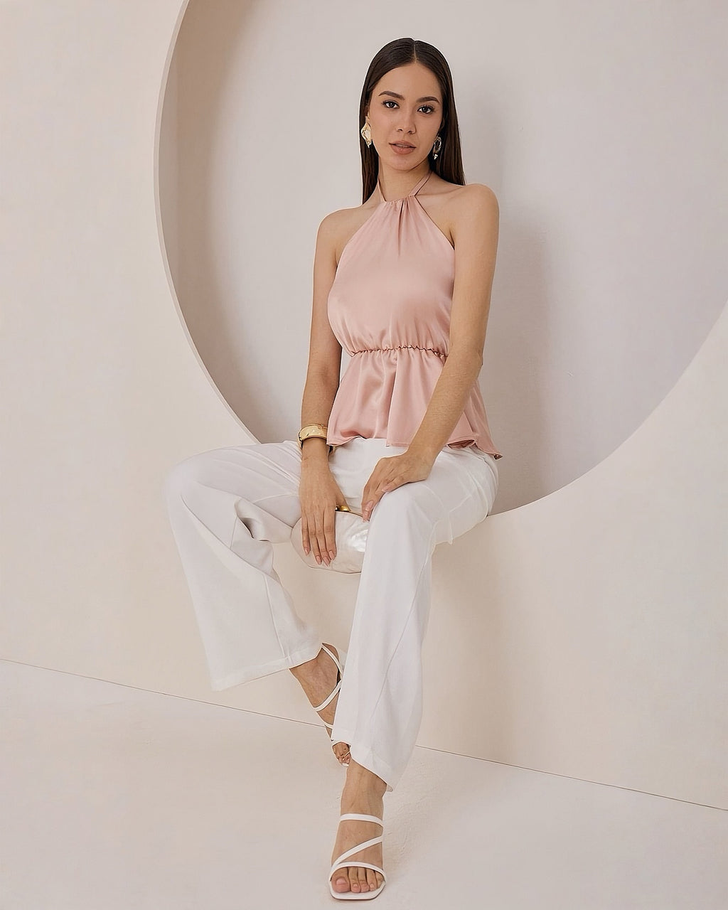 Blusa Satinada Peplum Halter