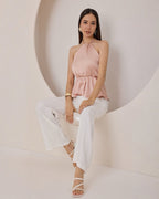 Blusa Satinada Peplum Halter