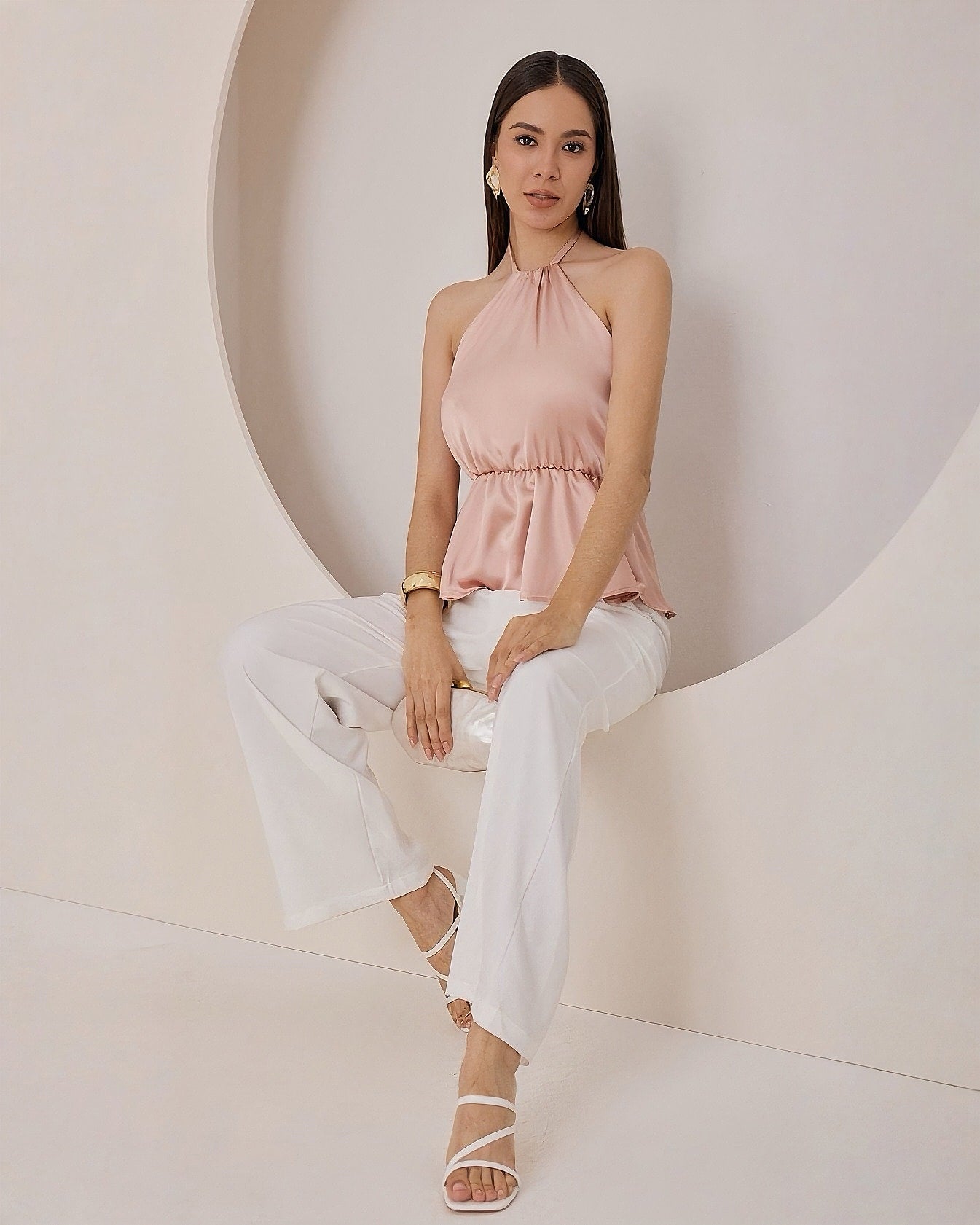 Blusa Satinada Peplum Halter