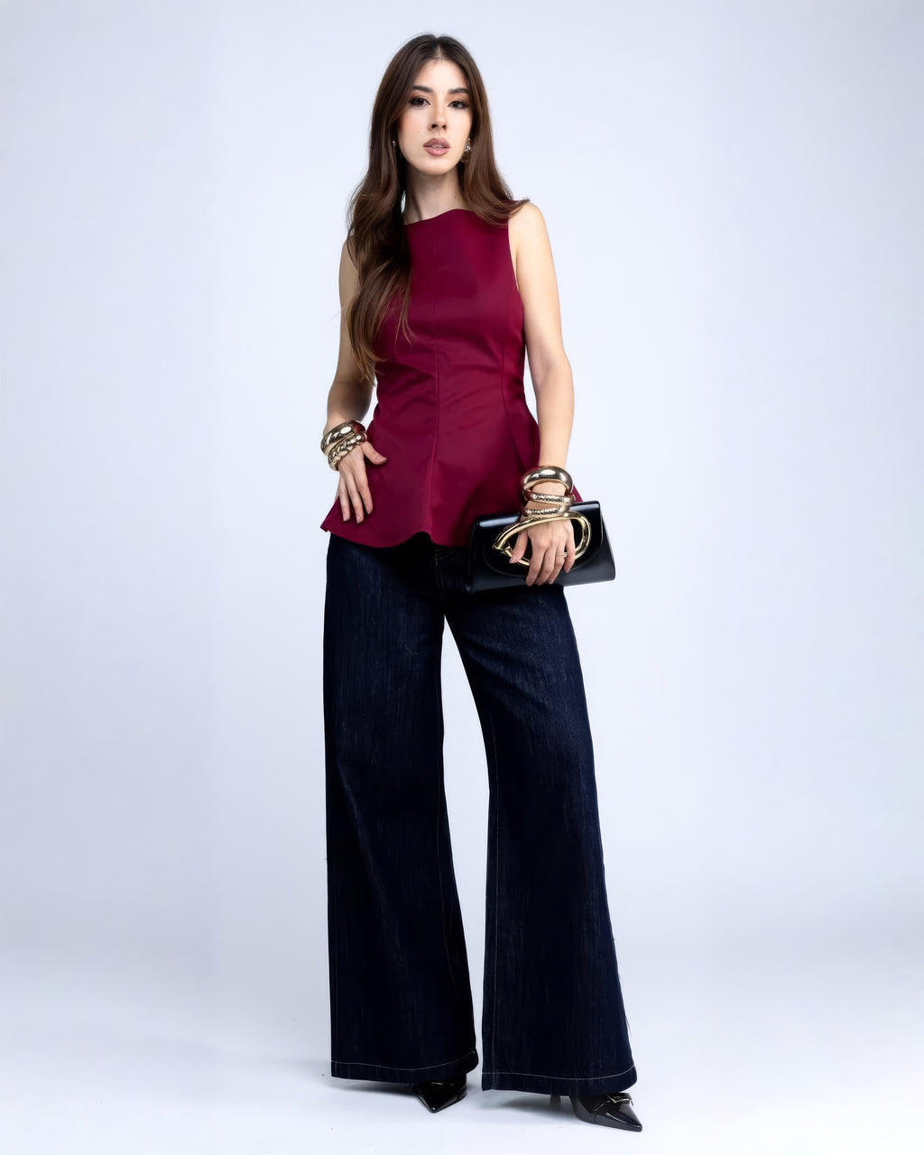 Blusas Peplum Guindo Negro Sin Manga