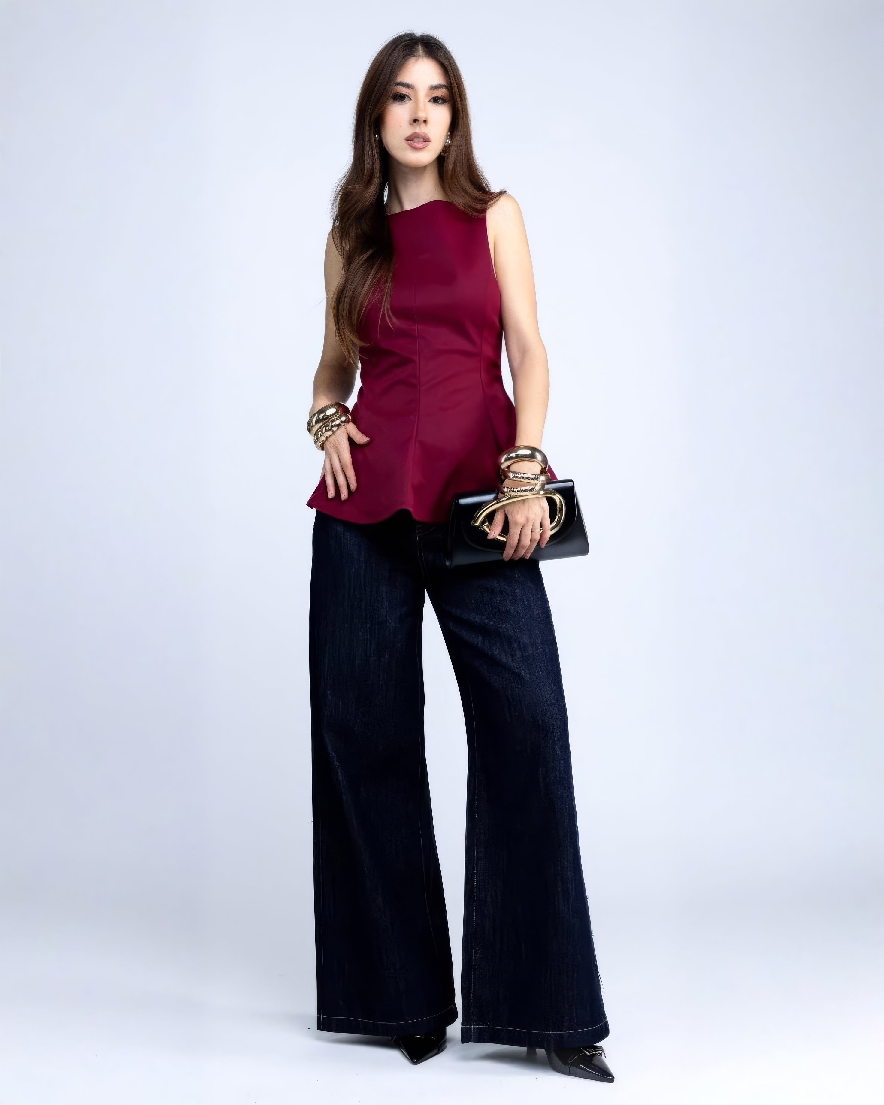 Blusas Peplum Guindo Negro Sin Manga