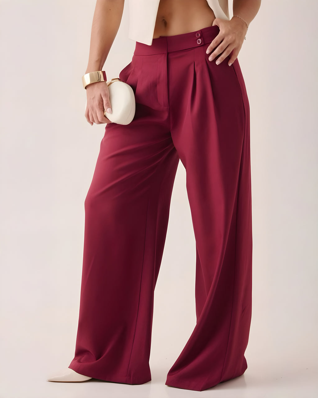 Pantalón Wide Leg Cruzado Tinto