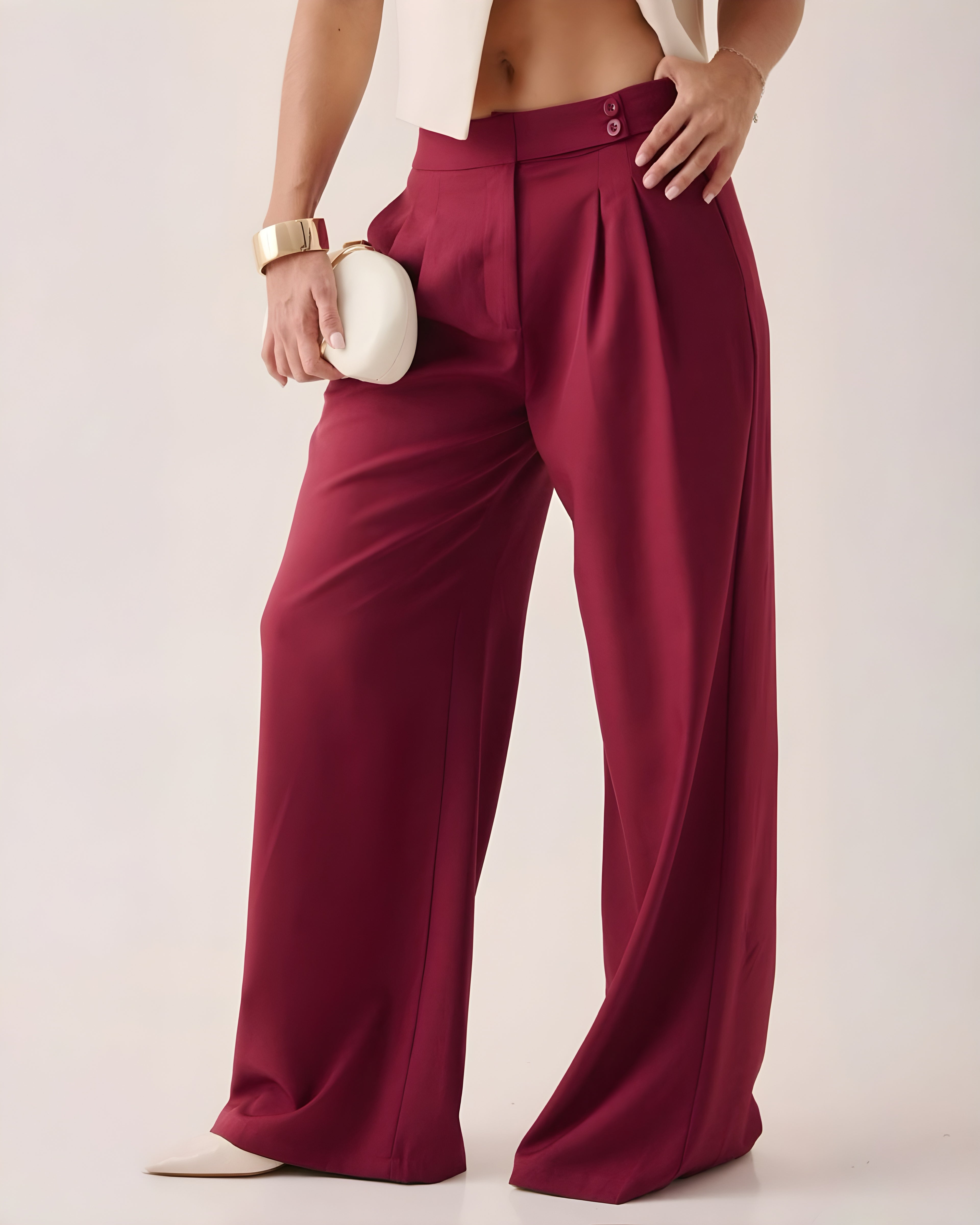 Pantalón Wide Leg Cruzado Tinto
