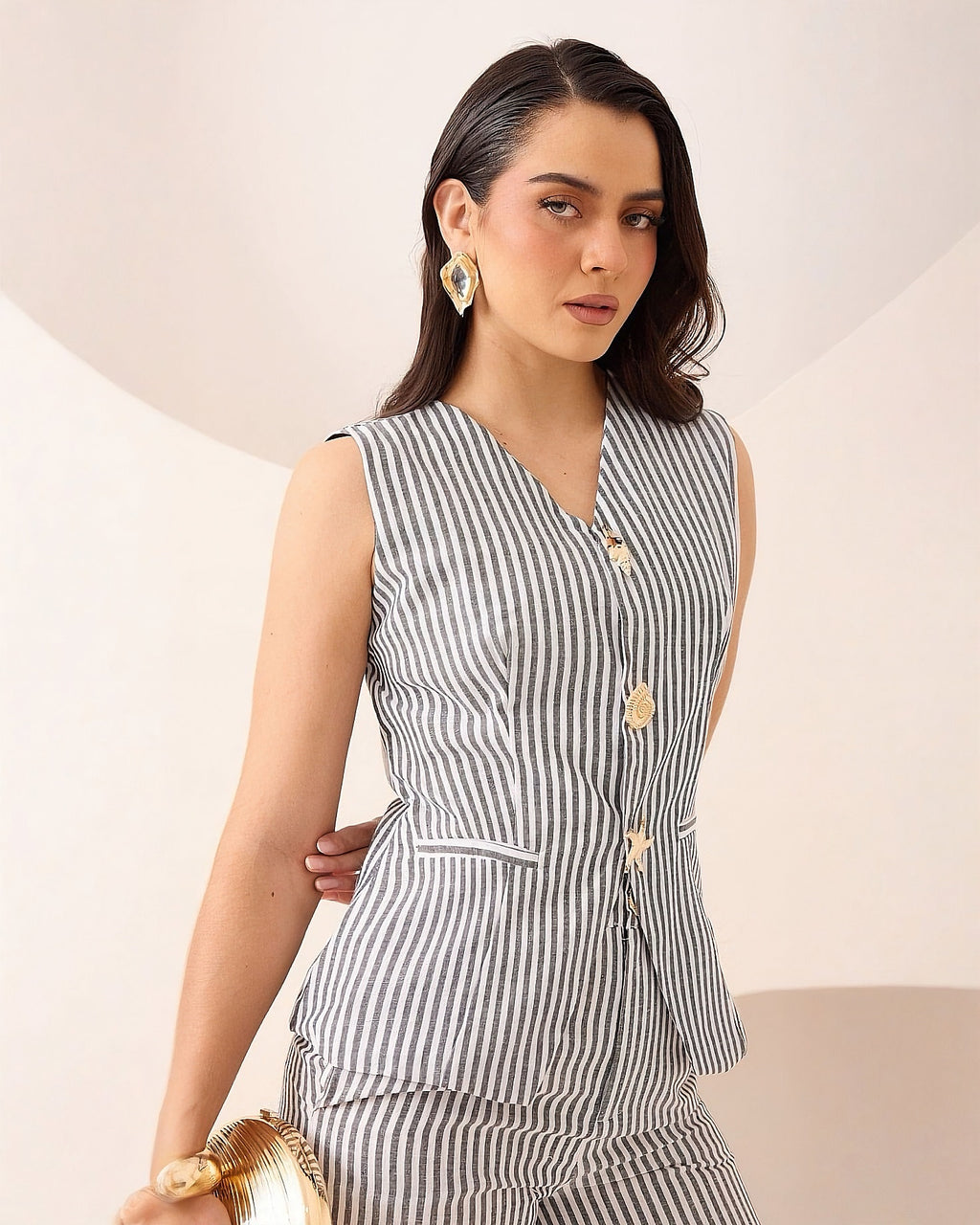 Conjunto Chaleco Pantalón Rayas Casual