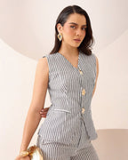 Conjunto Chaleco Pantalón Rayas Casual