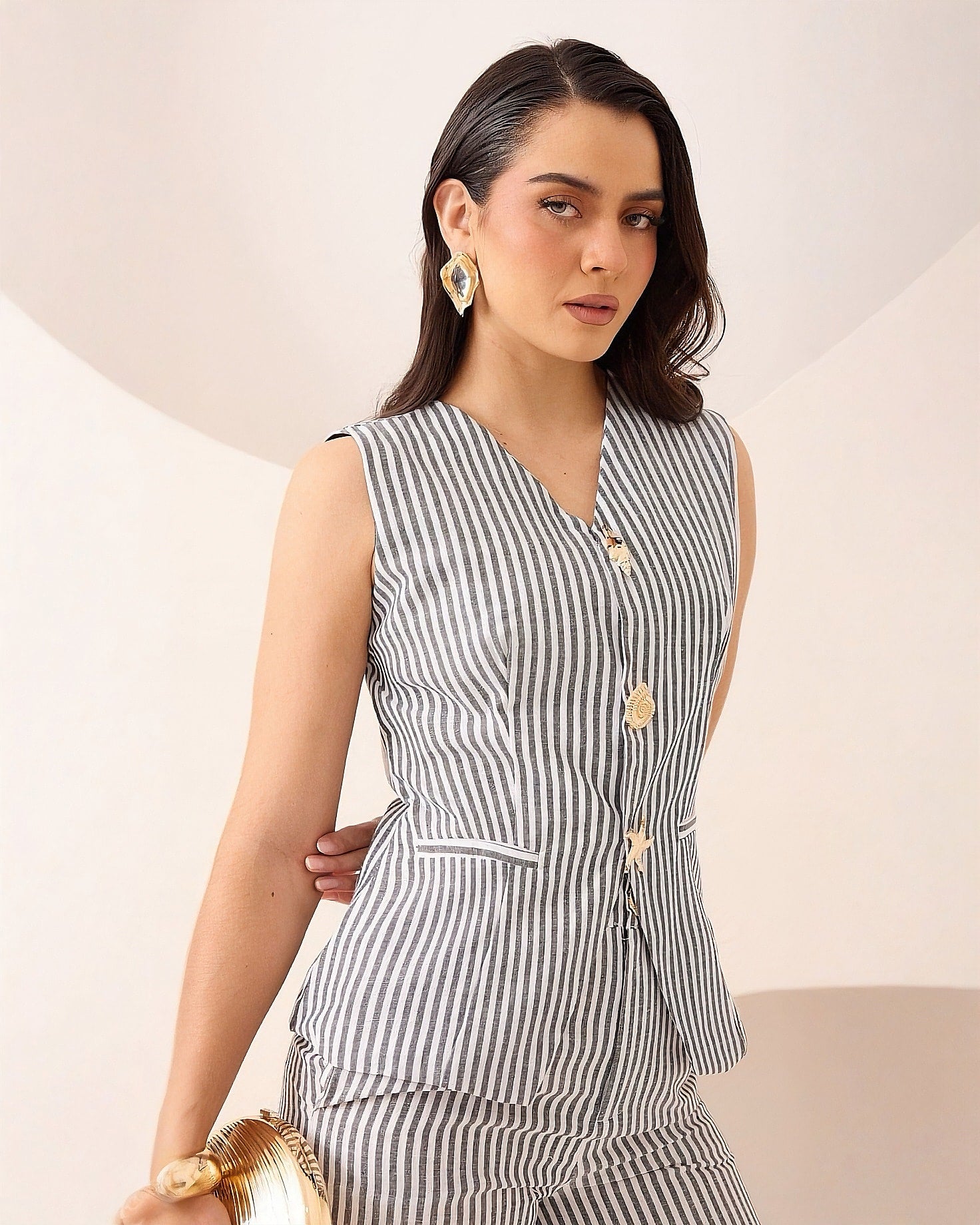 Conjunto Chaleco Pantalón Rayas Casual