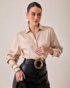 Blusa Satinada Cuello Clásico Blanco
