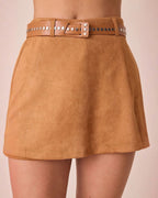 Falda Corta de Gamuza Camel con Cinturón para Mujer - ROXANZ