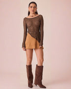 Falda Corta de Gamuza Camel con Cinturón para Mujer - ROXANZ