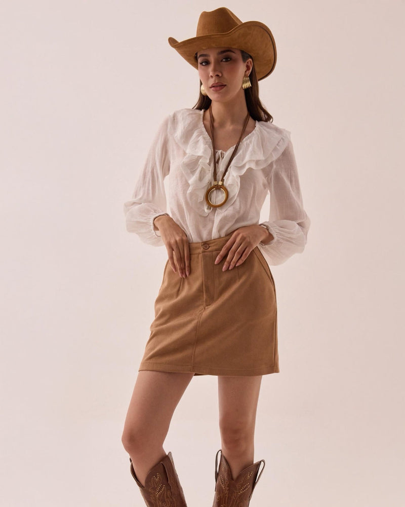 Falda Short Casual para Mujer Estilo Western S/M Beige