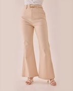 Pantalón Wide Leg Beige Claro Cinturón